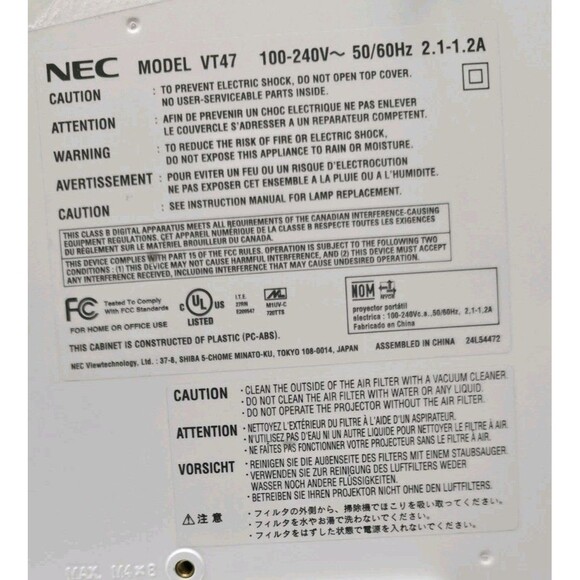 NEC VT47 VGA Home Cinema Projector Tested W/ Power Cord 79% Lamp Hours - Picture 2 of 9